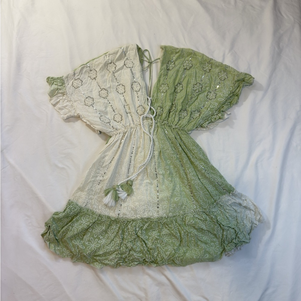 Green and Cream Mini Dress